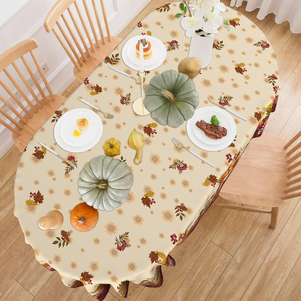 Fall Tablecloth Oval 60 x 102 Inch, Fall Table Cloth Oval Table Cover