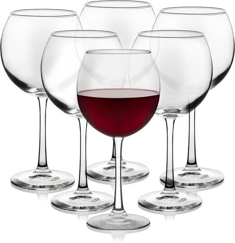 Vina Glassware Set, Elegant, Balloon-Shaped Red Wine Glasses Set of 6, Long Stem Wine Glasses for Weddings