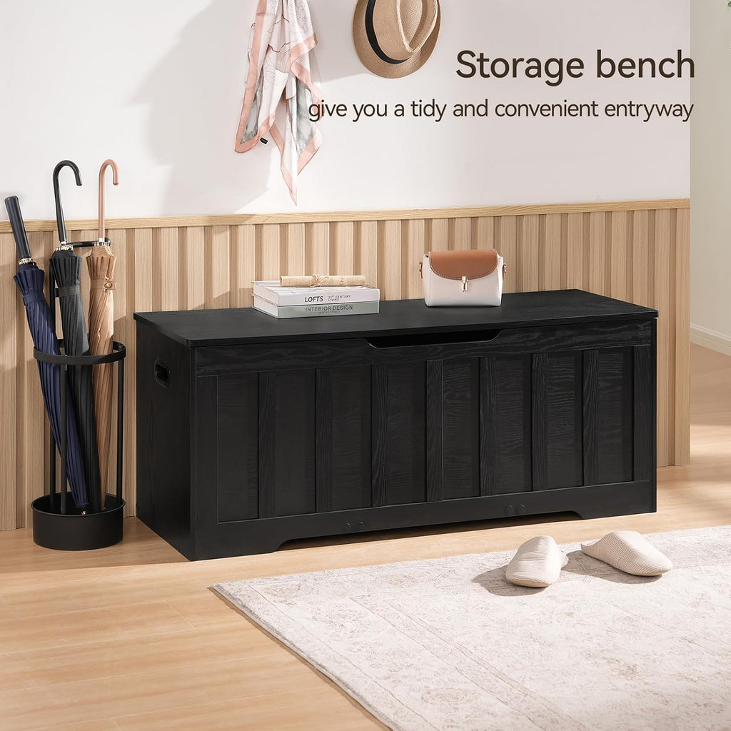 47.2"Storage Chest Extra Large,Wooden Storage Bench(Black) | Storage trunk with 2 Safety