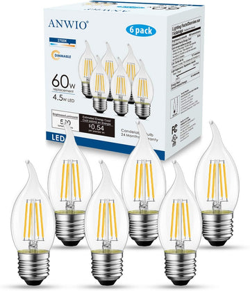 Flame Tip Clear B11 Candle Light Bulb Indoor LED Filament Chandelier Candelabra Bulb E26 Medium Base, Dimmable Warm