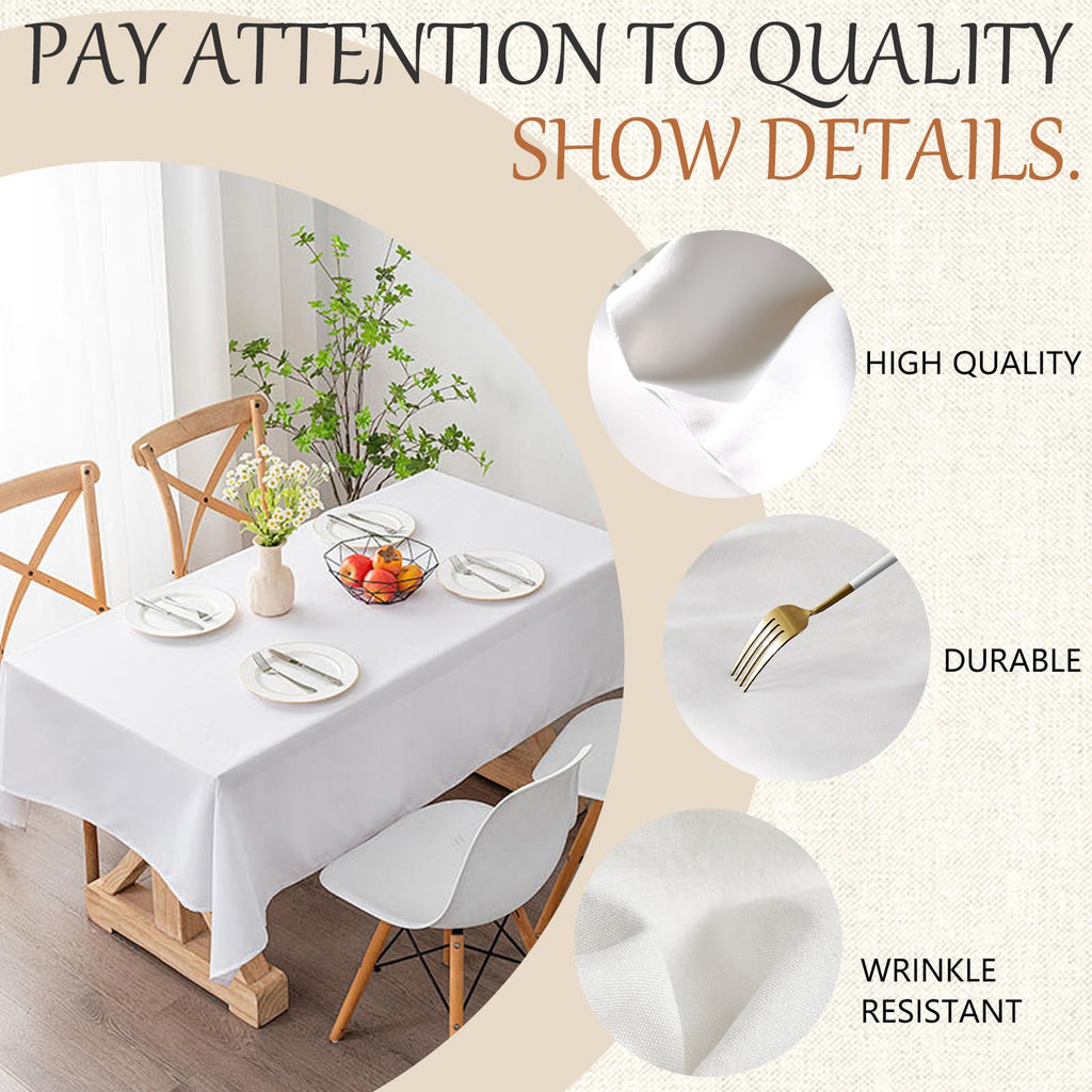 70x120 Table Cloth - 6 Pack Rectangular White Washable Stain and Wrinkle Resistant Polyester Table Cover for Dining