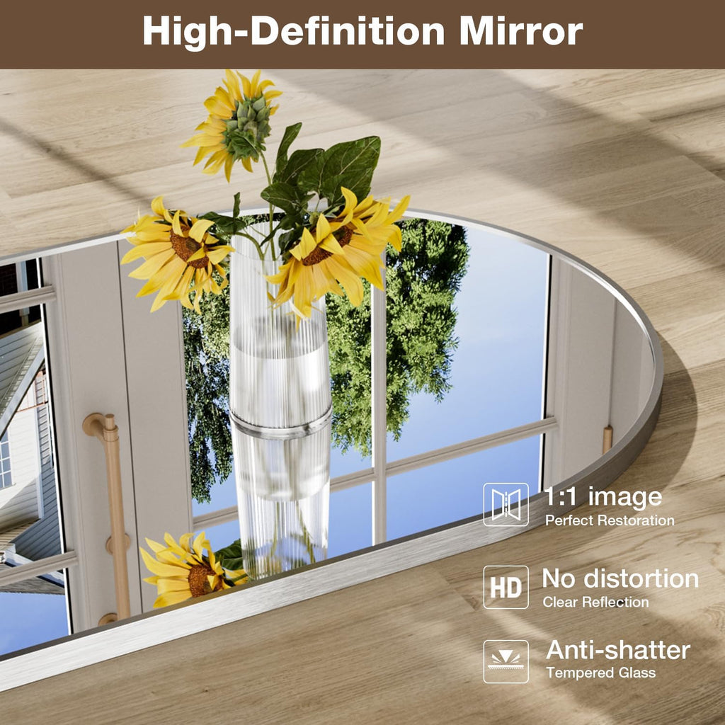 24"x36" Nickel Arched Bathroom Vanity Mirror 2Pack, Dark Brushed Frame with Arched Top and Clean-Lined