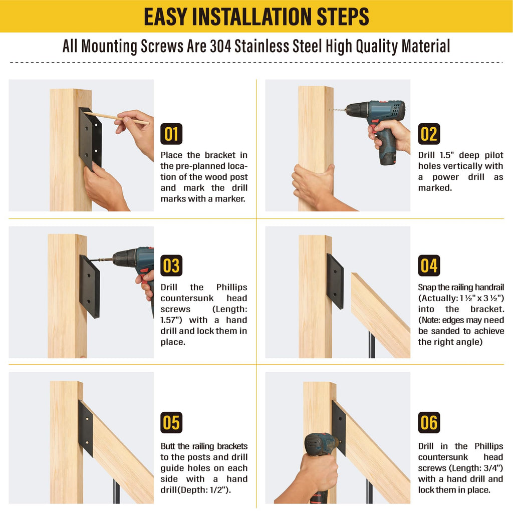8 Pair(16pack) 35° Stair Stainless Steels Deck Railing Bracket Connectors, for 2x4 (Actually 1 1⁄2" x 3 1⁄2") Wood