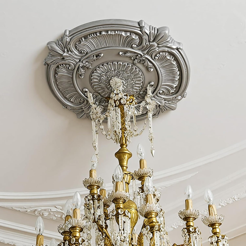 26" OD x 2"ID Lighting Ceiling Medallion PU Decorative Ceiling Fan Chandelier Medallion Round Large Cover Plate French