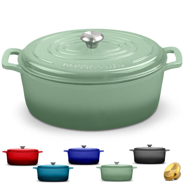 Enameled Cast Iron Oval Dutch Oven with Lid, 15.5 Quart, Sage