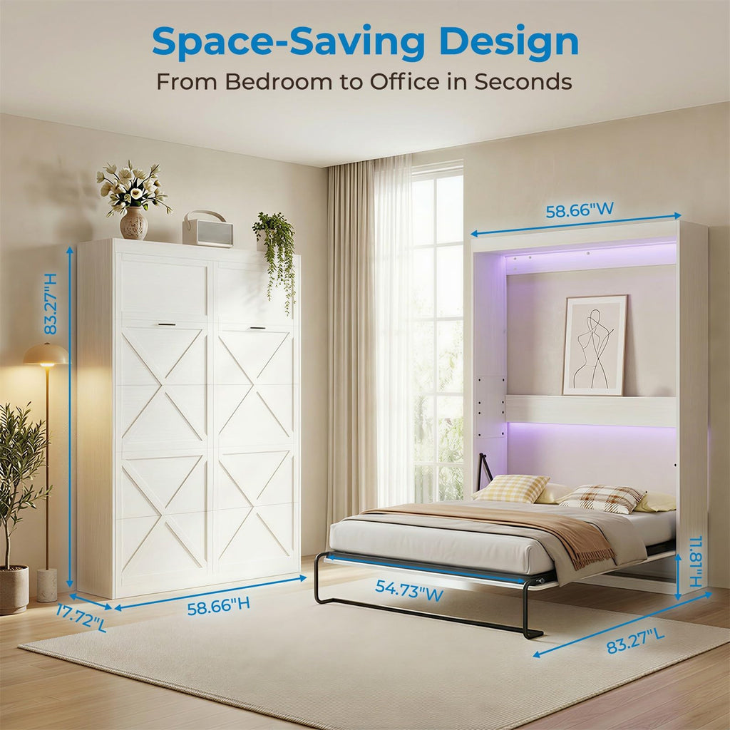 Full Murphy Bed, Cabinet Wall Beds, Modern Vertical Murphy Chest Beds with Durable Gas-Lift, Space-Saving Hidden