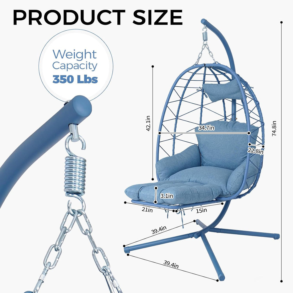 Hanging Egg Chair with Stand & Footrest, Rattan Wicker Swing Hammock Chair with Cushions, Outdoor Indoor Egg Swing