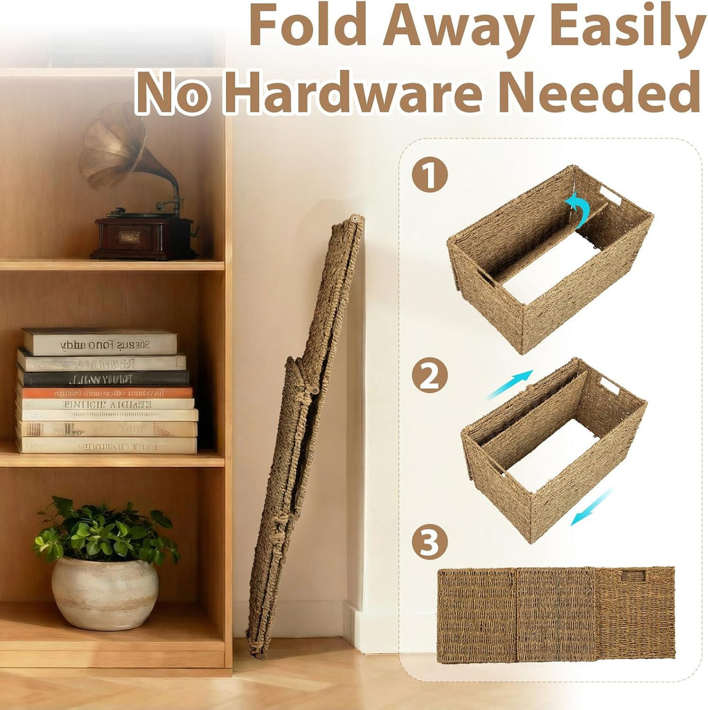 Handwoven Wicker Storage Basket with 2 Lids & Liners, Large Shelf Basket for Clothes, Toys, Blankets, Foldable