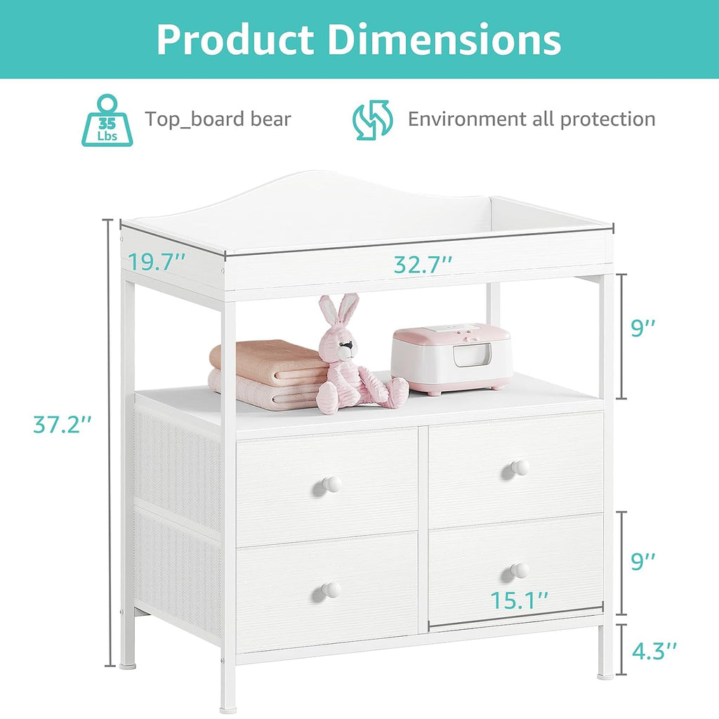 Changing Table Dresser with 4 Fabric Drawers and Open Shelf, Baby Dresser with Changing Table Top Diaper Changing