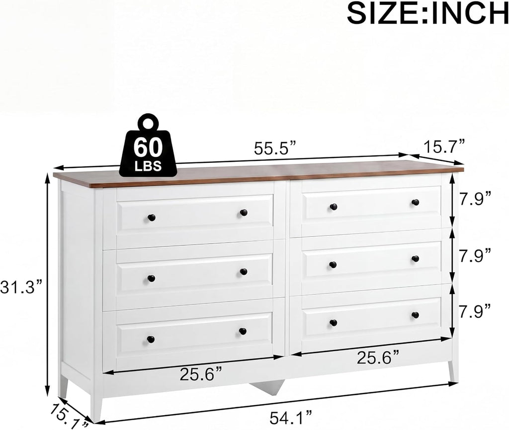 6 Drawer Chest of Drawers Living Room Entryway | Bedroom Furniture Chester, Stylish White Modern Painted Solid Wood