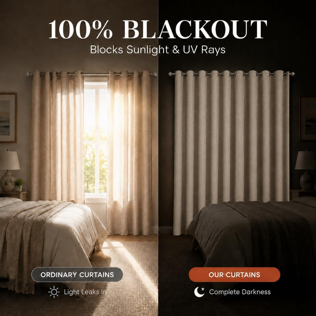 100% Blackout Curtains Set of 4 Panels, Grommet Drapes, Thermal Insulated and Noise Reducing Room Darkening Curtains