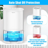 Dehumidifiers for Home 35OZ Small Dehumidifier for Bedroom 2500 Cubic Feet(350sq ft) with 7 LED Lights