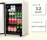 Retro Beverage Refrigerator, 3.2 Cu.Ft Mini Fridge with Glass Door, Vintage Free