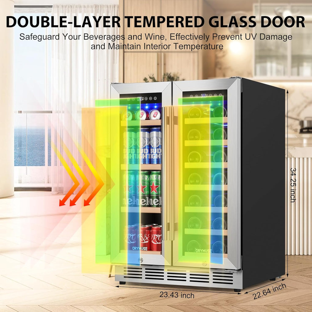 24 Inch Dual Zone Wine and Beverage Refrigerator, Built-in or Freestanding Coole