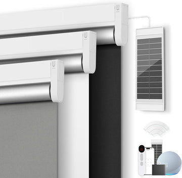 Motorized Blinds, Blackout Roller Blinds with Remote Control & Solar Panel