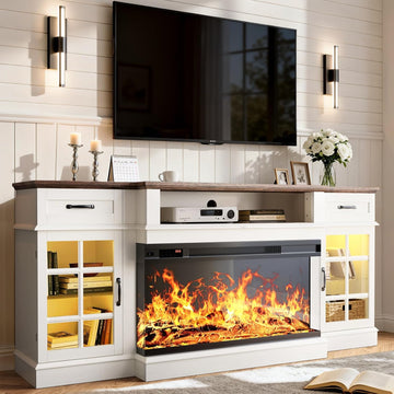 70" TV Stand with 36" Electric Fireplace, Entertainment Center Console Table for TV up to 80'', Fireplace TV Stand