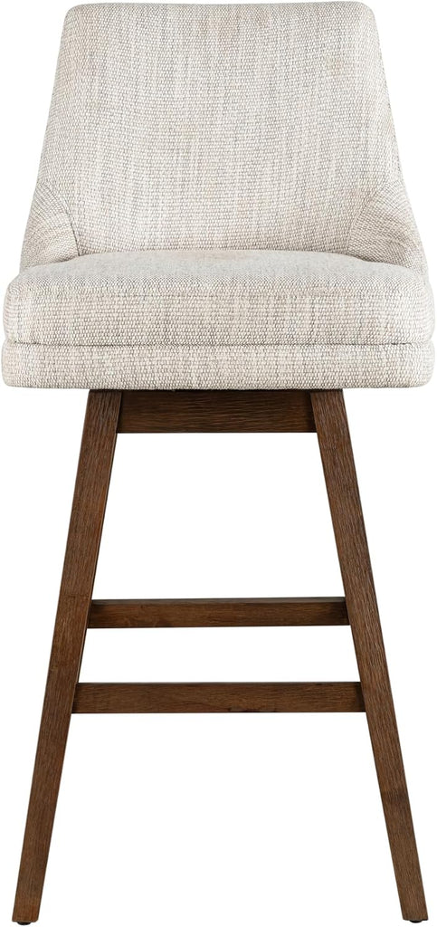 Branson Brown Solid Wood Upholstered 30" Bar Height Swivel Barstool with Beige Fabric Seat - Set of 2