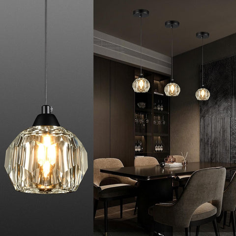Crystal Chandeliers for Dining Room Lights Fixture Over Table, 1-Light Black Modern Pendant Light Fixture, Crystal Pendant Lighting for Kitchen Island Bathroom Bar A116-B0DSVDV3PG