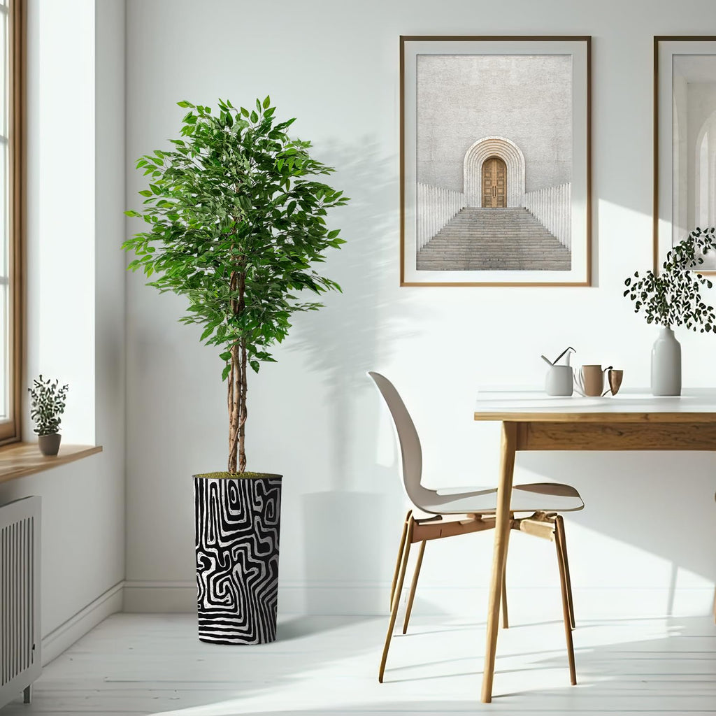 Artificial Tree in Modern Geometric Pattern Planter, Fake Ficus Silk Tree for Indoor and Outdoor Home Decoration