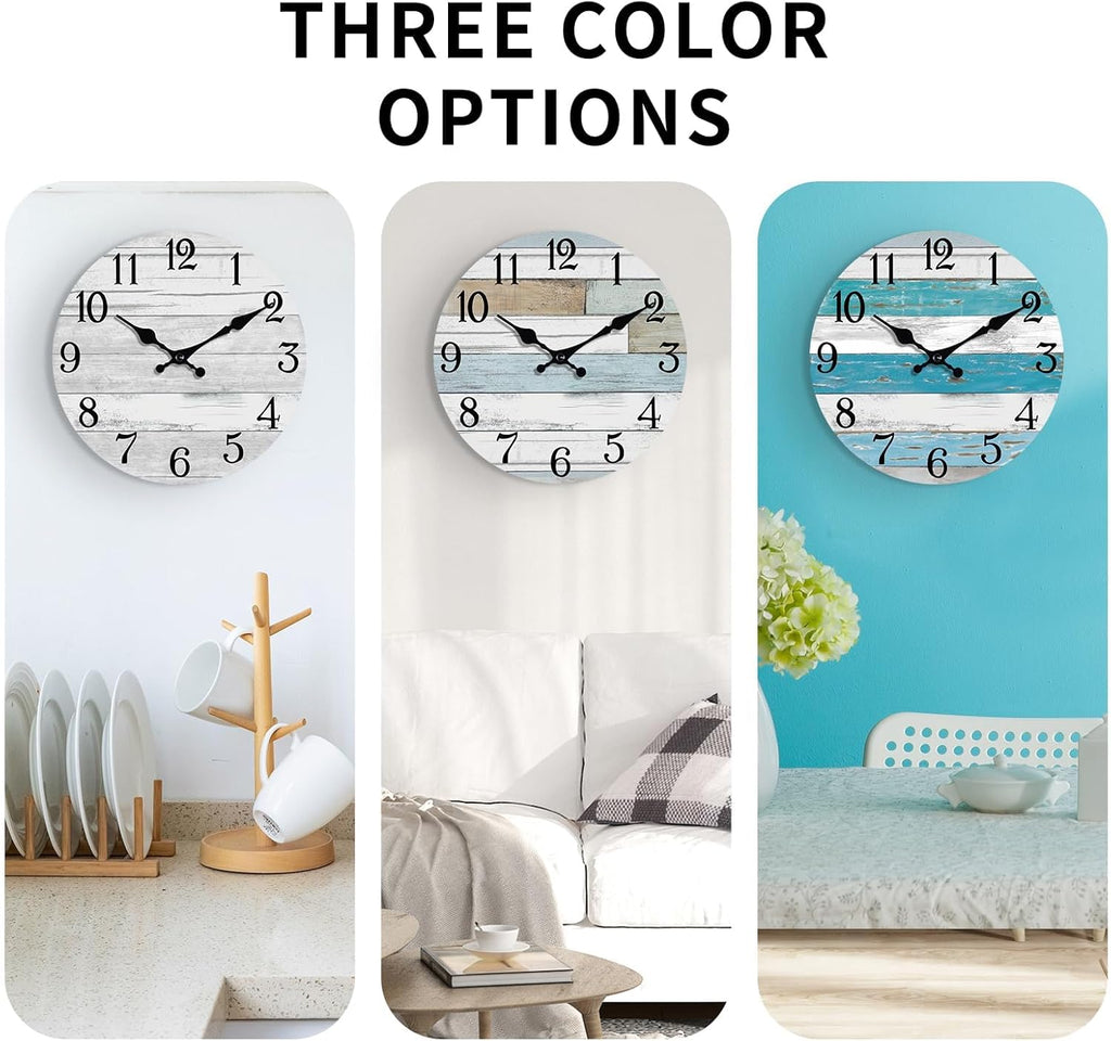 Wall Clock Battery Operated 14 Inch Large Gray Silent Non Ticking Country Rustic Design Vintage Retro Decorative