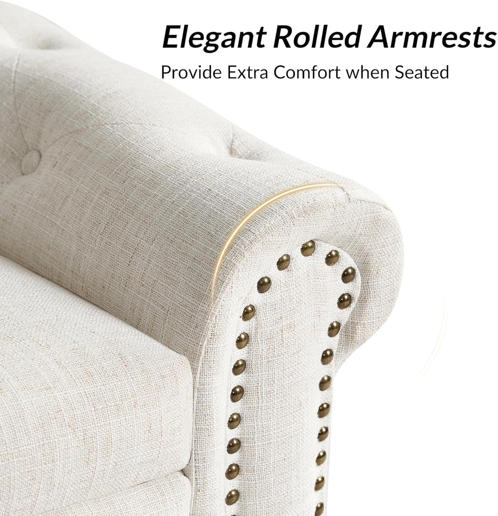 58.5" Long Storage Bench with Rolled Arms & Button Tufted Seat, Upholstered End of Bed Bedroom Benches with Nailhead