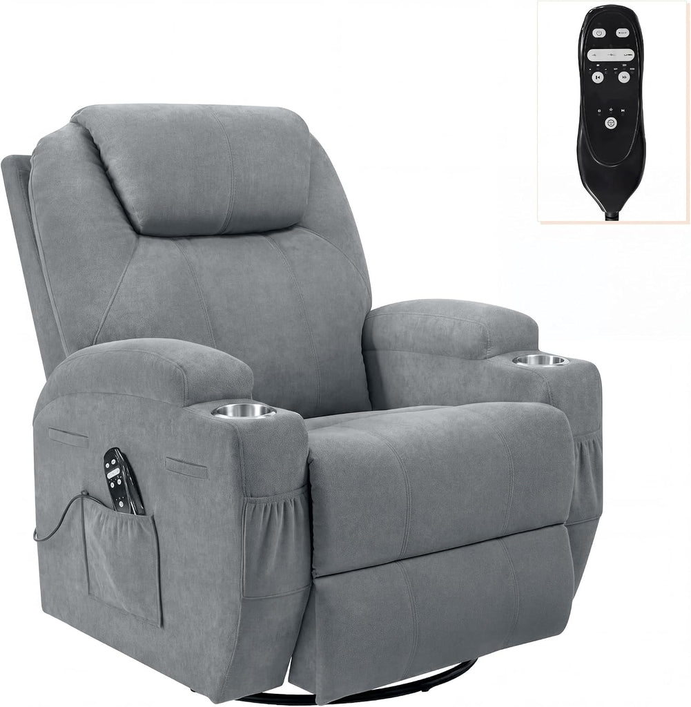 Rocking Chair Recliner Chair with Massage Swivel Ergonomic Lounge Chair Classic Single Sofa with 2 Cup Holders Side