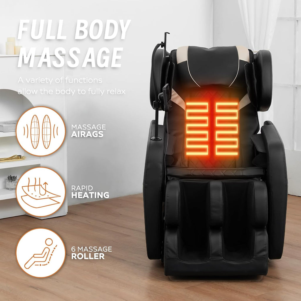 Zero Gravity Massage Chair with Heat, Full Body Airbags, Touch Screen, 6 Rollers, Bluetooth Speaker