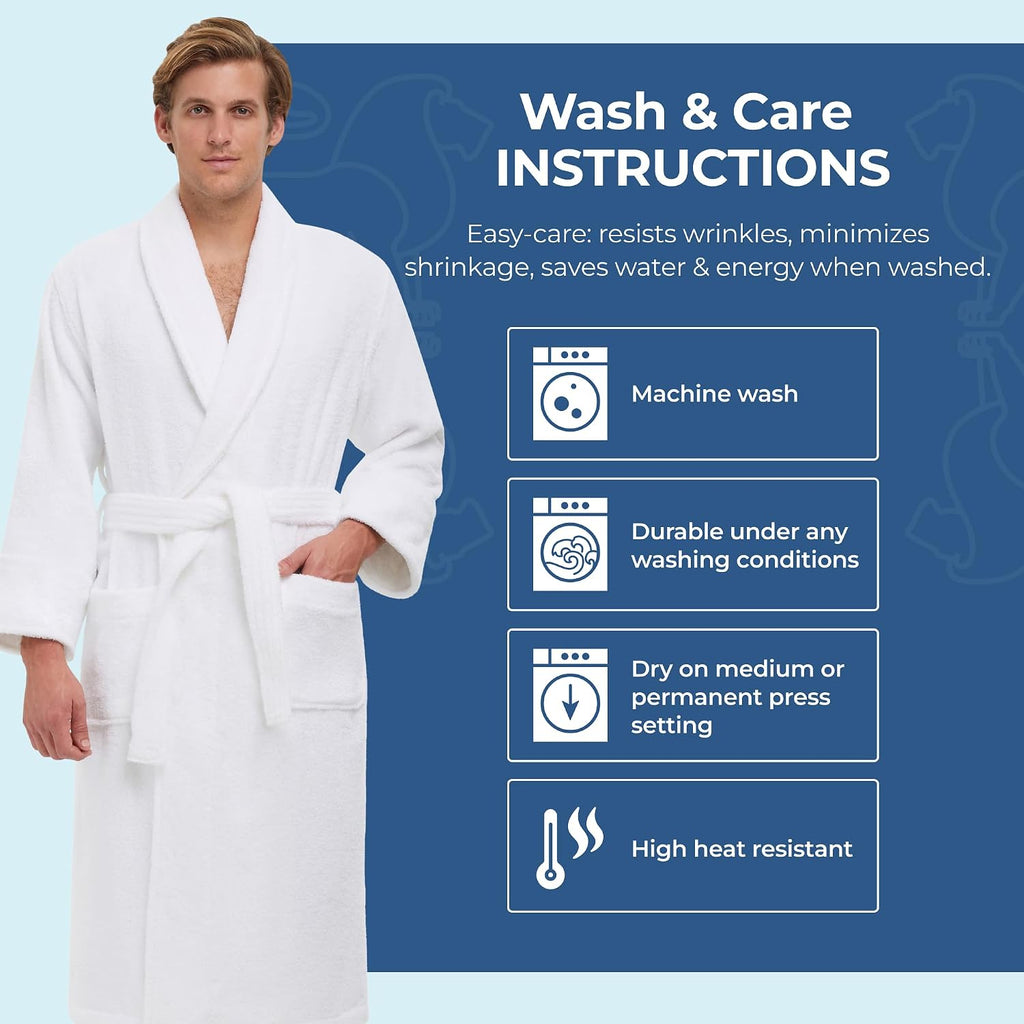 Terry Shawl Collar Unisex Bathrobe | Thick Terrycloth Fabric, Generously Sized Hotel & Spa Robe with Pockets