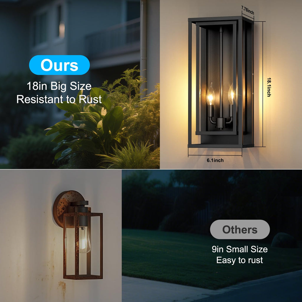 Large Outdoor Wall Lanterns, 18" Exterior Waterproof Rectangular Sconce