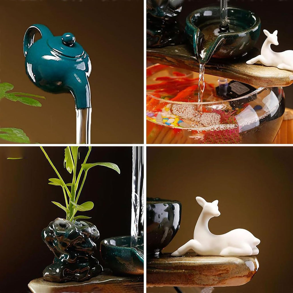Tabletop Indoor Waterfall Fountain, Zen Water Fountain Indoor Small Fish Tank with Waterfall, Relaxing Feng Shui