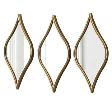 Decorative Tear Drop Gold Mirror Wall Decor 6 X 15 Inch, Set of 3