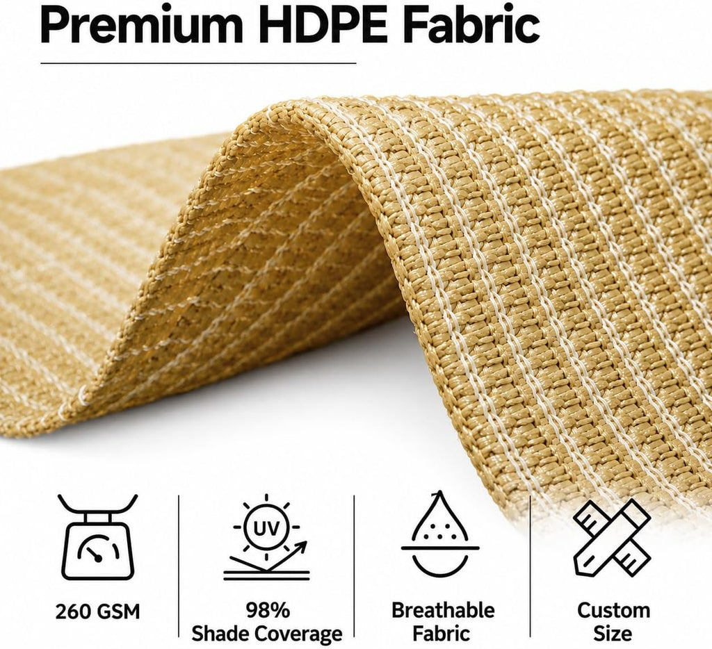 Heavy Duty 12' x 12' x 12' Beige Sun Shade Triangle Pro Ring Shade Sail, 260 GSM Commercial Grade UPF50 Sunshade
