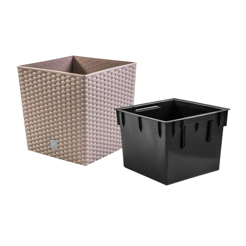 Rattan Planter Mocca Colour - 22.5cm 8L Capacity - Plastic Flower Pot Suitable for Indoor and Outdoor Use