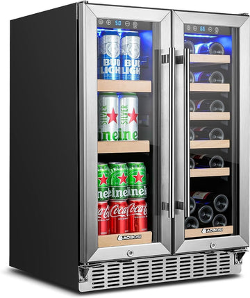 30 Inch Dual Zone Wine and Beverage Cooler,28 Bottles & 110 Cans Wine Fridge,Built-in and Freestanding