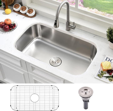 31x18 Undermount Kitchen Sink Stainless Steel Single Bowl 16 Gauge | Large Corner Under Mount Sinks with Dish