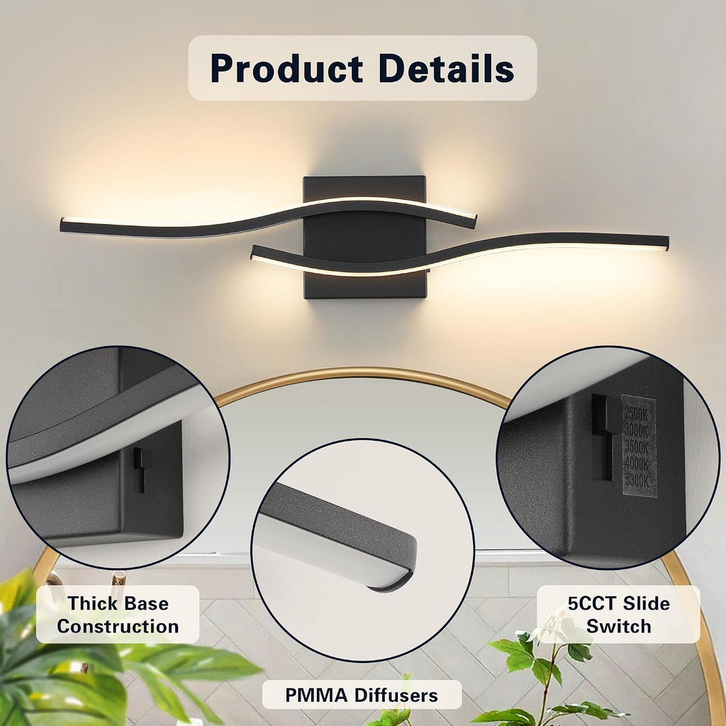 Vanity Light Lighting Fixtures Over Mirror Black | 23 Inch Vanity Lighting Dimmable 5CCT Modern Vanity Lights Bar Led