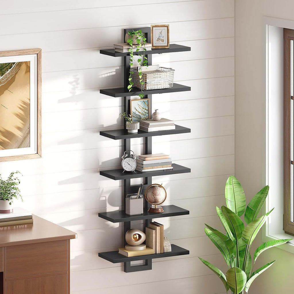 Floating Shelves, 15 Inch Wall Shelf Set of 3, Wall Mounted Storage Shelves 2-Tier, Hanging Bathroom Shelves, Black