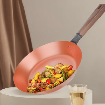 Handmade Pure Copper Frying Pan - Premium Red Copper Cookware for Professional Cooking