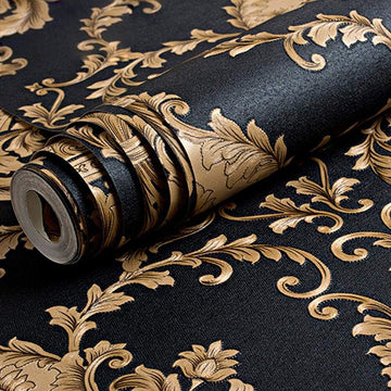 European Classic Black Damask Stereo Deep Embossed Wallpaper | Hotel TV Backdrop Wall