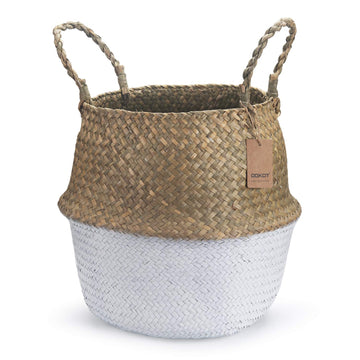 Seagrass Plant Basket with Handles (White S(7" D x 8" H))
