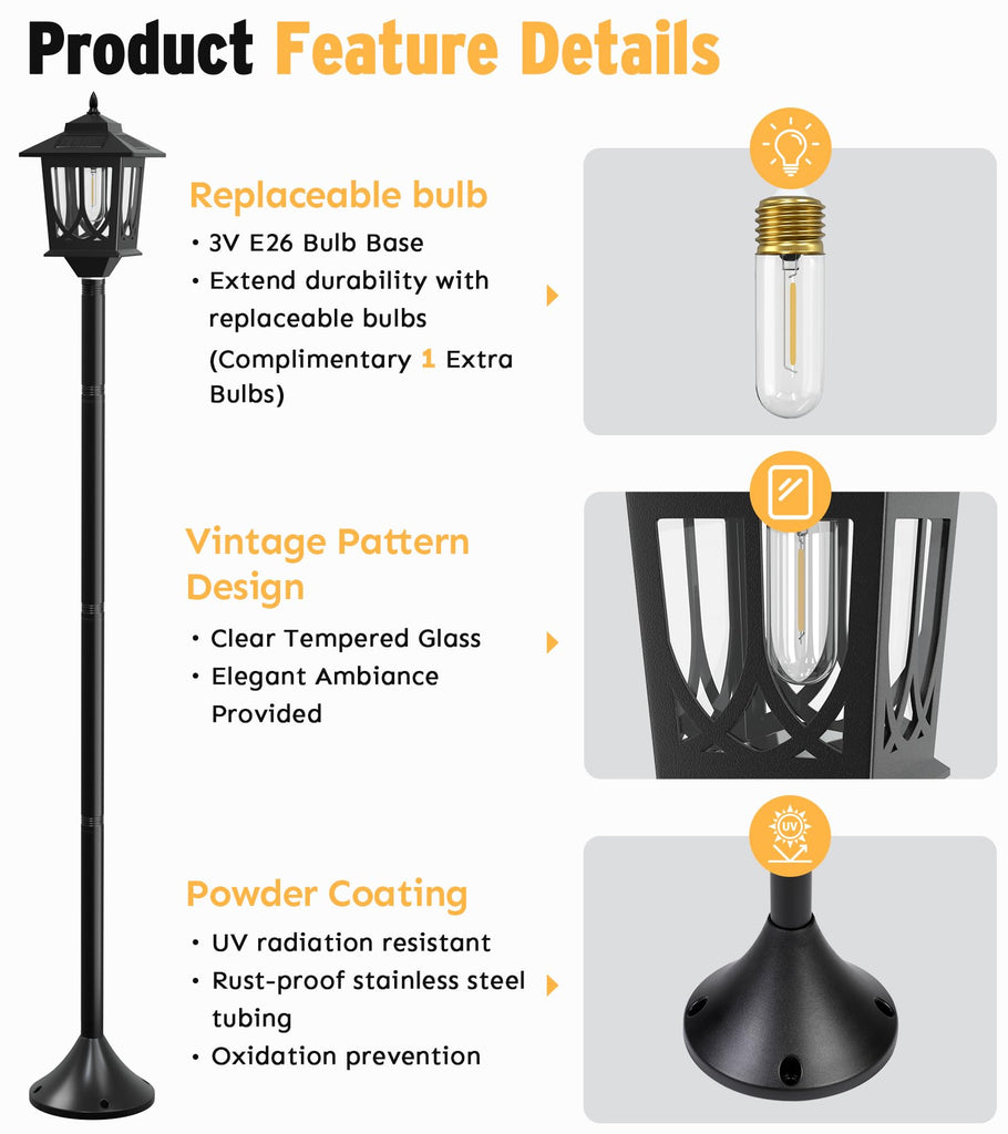 63" Solar Lamp Post Light 2 Pack, Solar Post Lights Outdoor