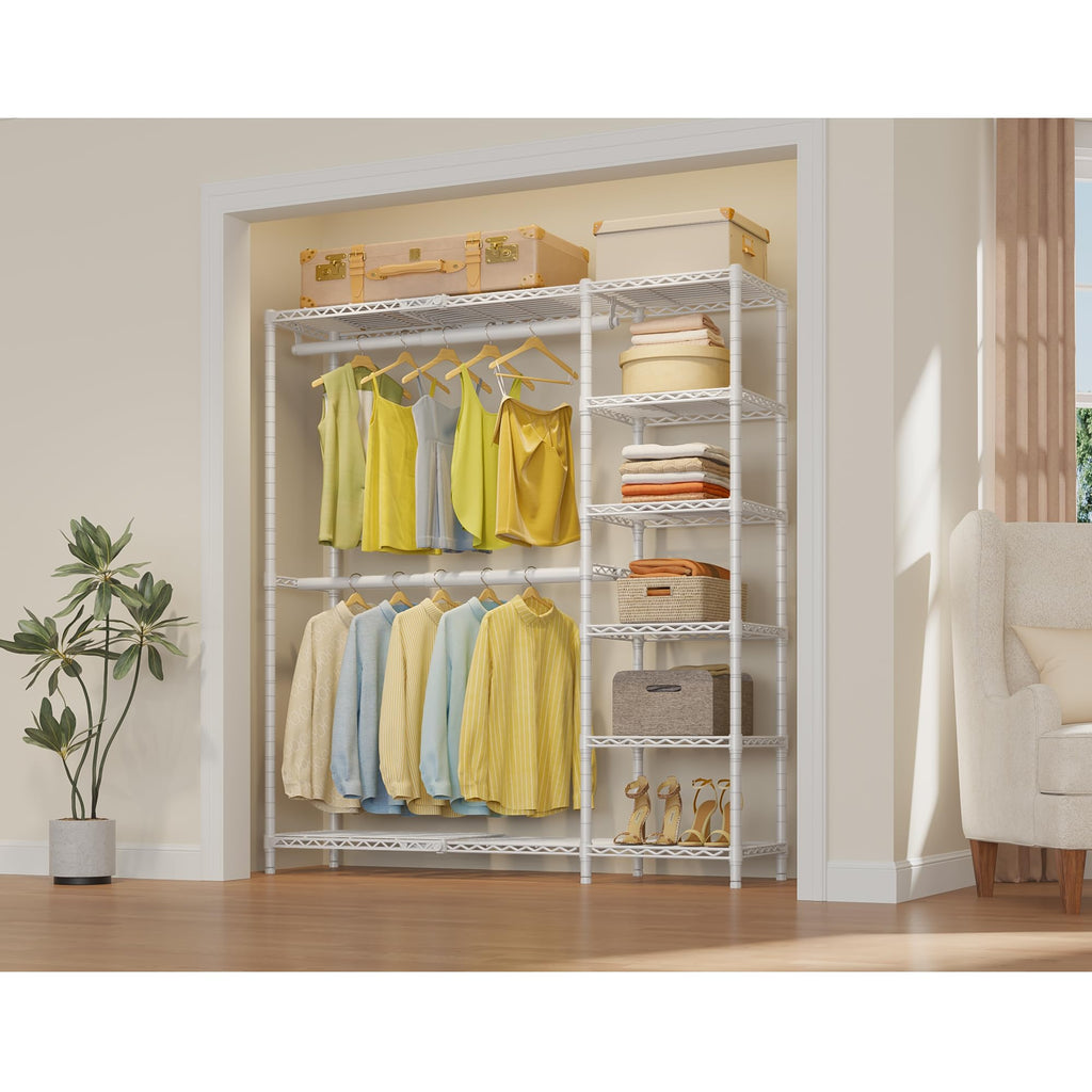 X2 Expandable Clothes Rack Portable Closet Organizer System White