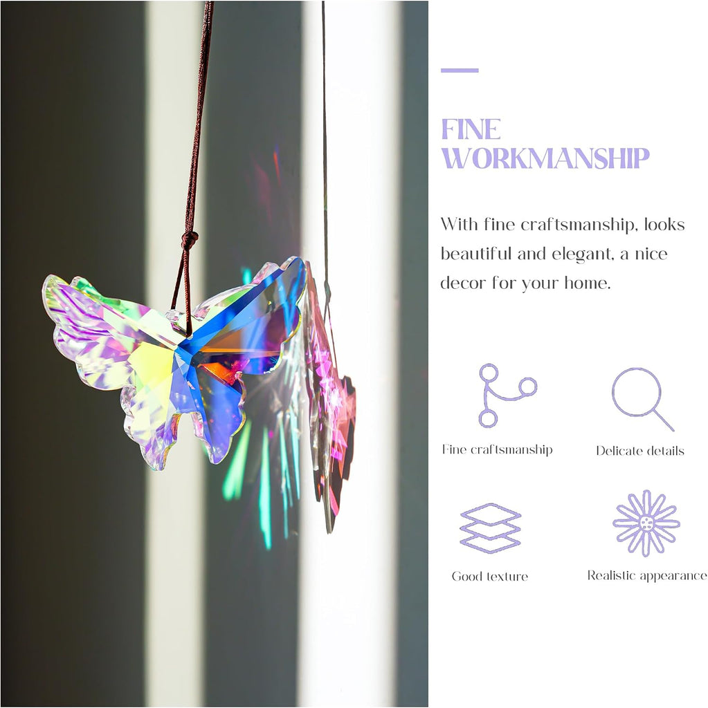 76mm AB Crystal Butterfly Prism Suncatcher Window Hanging Decor - AB Crystal Butterfly Prism Suncatcher Rainbow