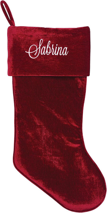 Red Velvet with Name Embroidered | Family Stockings | Festive Holiday Home Décor | Ready to Hang