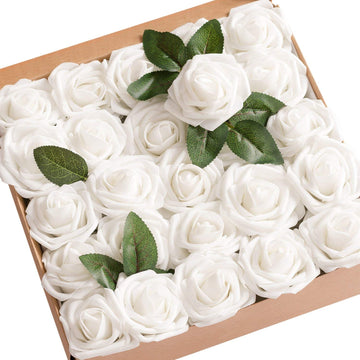 Artificial Rose Flowers 25pcs Foam Roses w/Stem for DIY Wedding Bouquets Centerpieces Bridal Shower Party Home