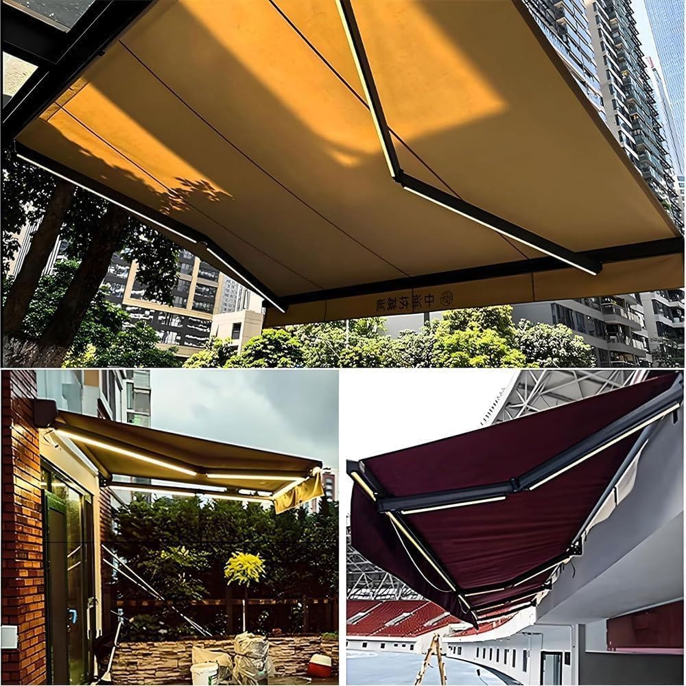 Electric Retractable Awning, Automatic Retractable Awning & LED Light, Motorized Outdoor Shade Waterproof Fabric for