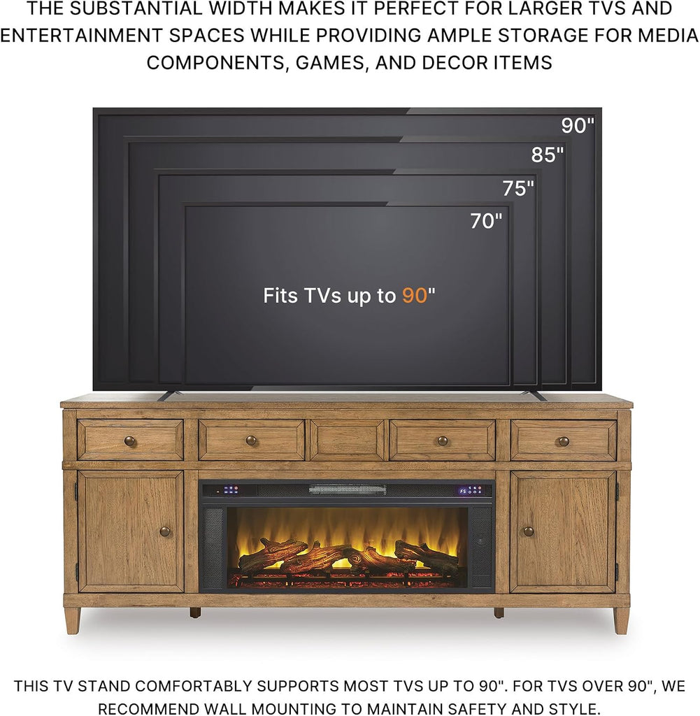 81" TV Stand with Electric Fireplace for TVs up to 93", Light Brown