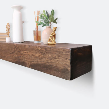 Rustic, Shelf, Floating Mantle, Real Wood, Beam, (Dark Brown, 60Lx6Hx8D)