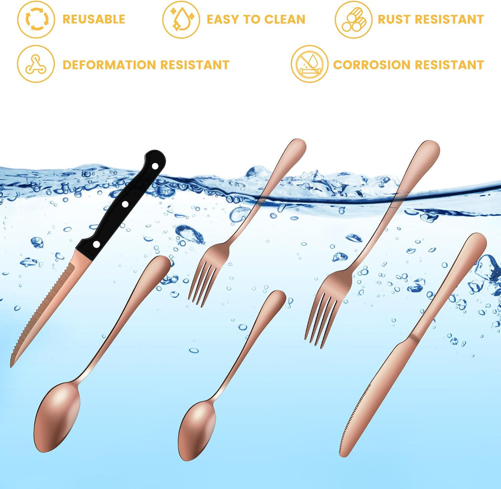 69 Pieces Rose Gold Silverware Set with Steak Knife Service for 8