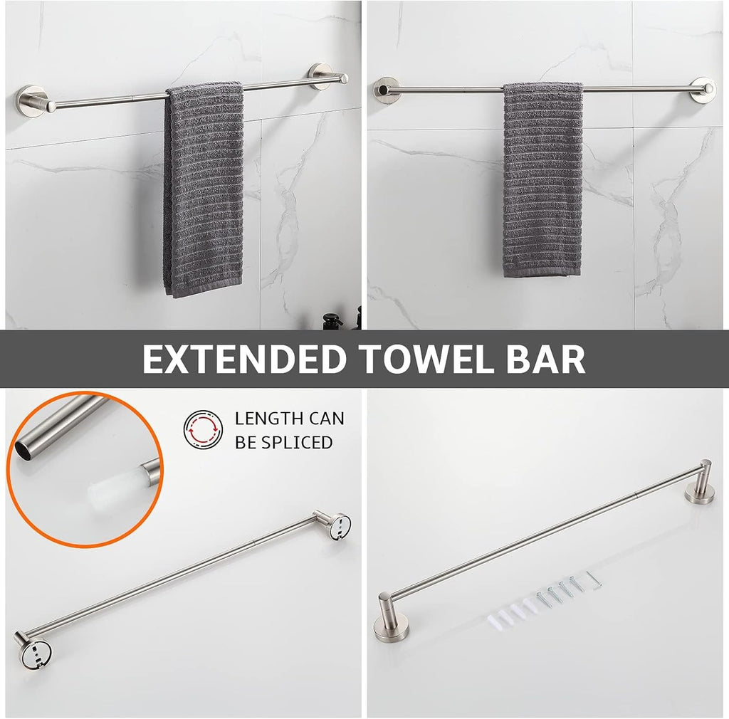 Bathroom Accessory Set Brushed Nickel 4-Pieces Bathroom Towel Rack 24 Inches Adjustable Bathroom Hardware Set